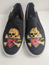 Sailor Jerry Slip On Converse Black Red SIZE 5.5 New Unworn Skull Tattoo 