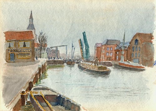 Impressionist boats canal - impressionist, on