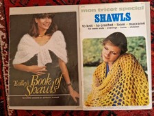 Two Vintage 1970s booklet Crochet Shawls .Twilley's & Mon Tricot
