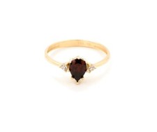 1.08 Ct Garnet & Lab Grown CVD Diamond Solitaire Ring 10k Solid Yellow Gold