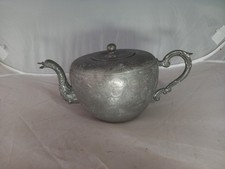 Antique Chinese Export Era Swatow Pewter Teapot Dragon Signed Qing / Republic