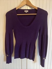 Karen Millen Purple Ribbed Jumper Size 3 Very Stretchy Low Neck Ideal For Xmas!