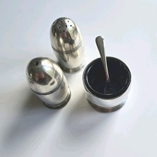 Vintage J Lyons Sheffield Silver Plate Cruet Set Salt, Pepper, Mustard & Spoon. 