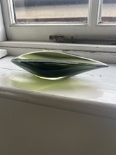 Kaj Franck Willow Leaf Glass Green Finland Bowl Signed Vintage Mid Century Art