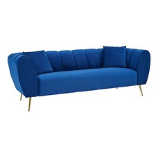 Florine 3 Seater Sofa – Midnight Blue Velvet | Luxe Design, Gold Metal Legs