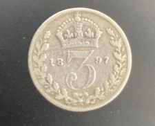 1897 silver threepenny 3d bit, Queen Victoria. 92.5% silver.