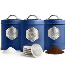 HEFTMAN Kitchen Canisters Storage Containers Tea Coffee Sugar Set of 3 Blue