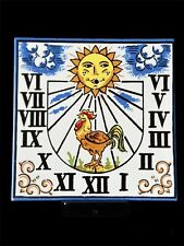 Vintage Wall Plaque Tiled Meridian Spanish Terracotta Tile Sun Dial Rooster