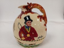  Antique Crown Devon John Peel Hunting Scene Jug Hand Painted England 8" H x 7" 