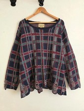 Wildfox Plaid Knit Jumper Womens | Distressed Oversized | Navy Red | Size M