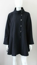 TERRY MACEY charcoal navy blue stripe double breasted wool coat jacket Medium