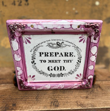 Antique 19th C. Sunderland Pink Lustre Plaque 'PREPARE TO MEET THY GOD'