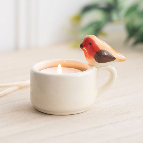 Robin ceramic tealight holder - tealight,