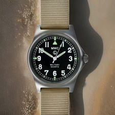 MWC G10LM Military Watch | 50m | No Date Window | Screw Case Back | Desert Strap