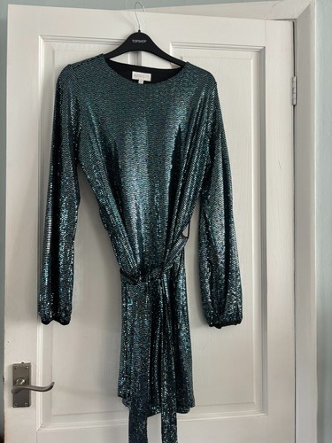 Blue sequined knee length