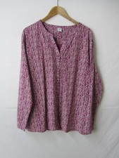 Cotton Traders Collarless Button Up Blouse Berry Pink White Print Size 24 BNWT