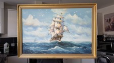 Large Ambrose Galleon Ship At Sea - 1970s - 34.25ins X 24.75 ins