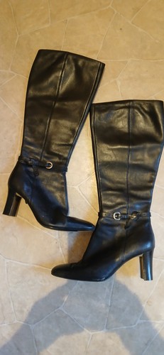 Black learher long leg boots - black,