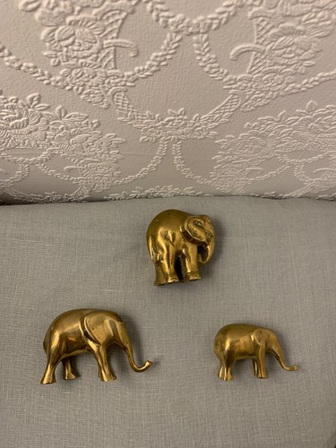 Vintage brass elephant family - vintage,