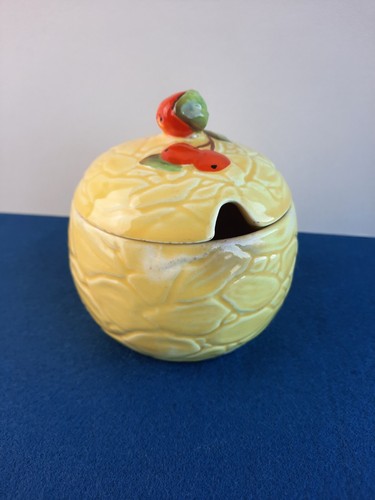 Vintage orange ceramic jam - vintage,