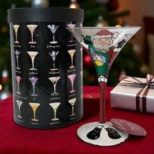NWT Lolita Naughty Santa Hand Painted Martini Glass Recipe on the Bottom IOB