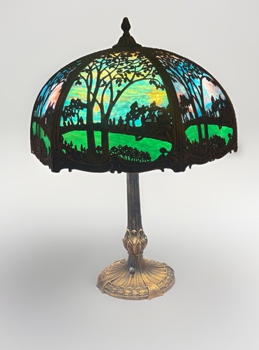 Slag glass brass table - brass, 25”