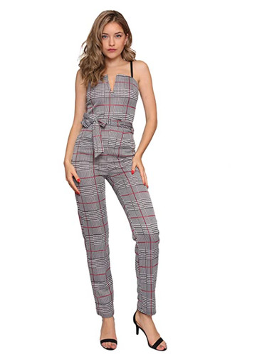 Grey jumpsuit houndstooth - jumpsuit,