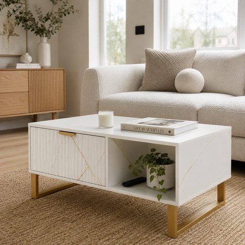 White marble coffee table - white,