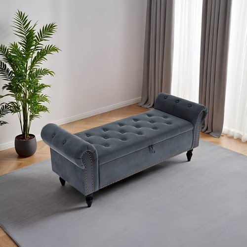 Velvet storage ottoman - velvet, bench