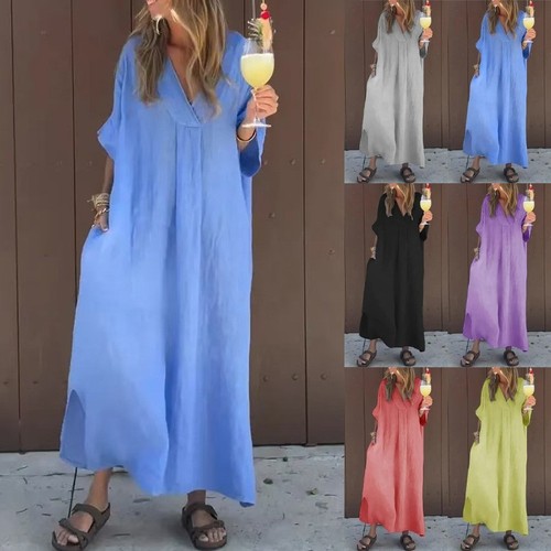 Women neck linen cotton - v-neck,