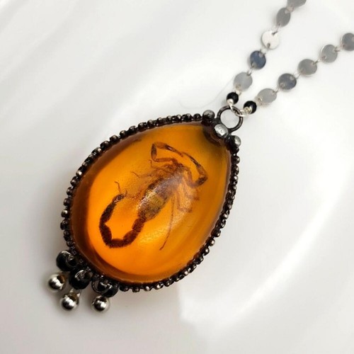 Amber scorpion necklace - amber,