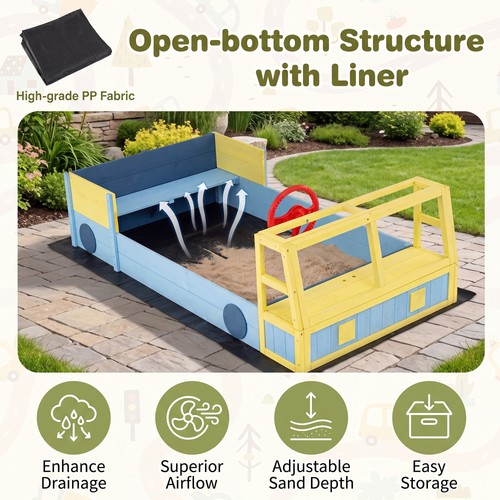 Car themed wooden sandbox kids - sandbox,