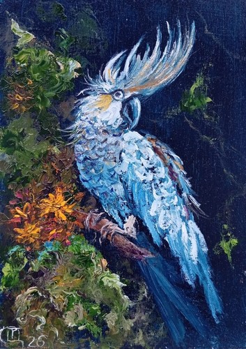 Painting white cockatoo - painting, cockatoo"
