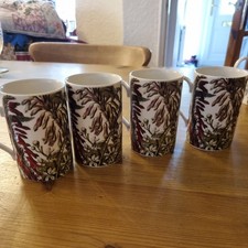 Four  Dunoon Flora bone china mugs , with John Bowles 1745 art Made in Scotland