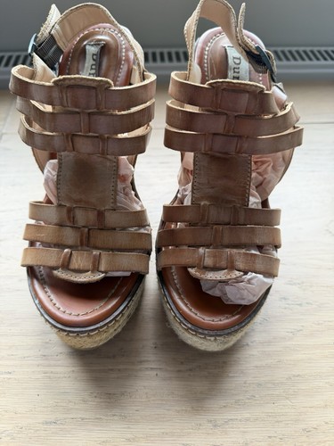 Dune tan leather hessian - leather, wedge