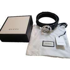 Gucci Unisex Black Leather Belt with Interlocking GG Buckle