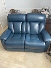 La-Z-Boy Blue Leather Electric Power Recliner 2 Seater And Armchair