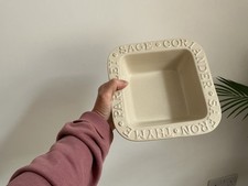 Heavy Stone Baking Serving Dish Food Storage Bowl Herbs Lettering Embossed Edge