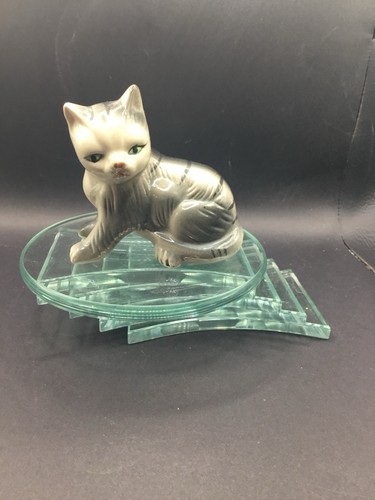 Vintage porcelain grey tabby - porcelain,