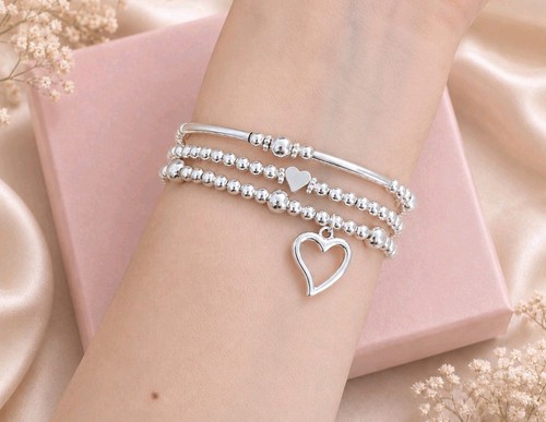 Set silver stretchy bead - of,