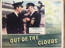 OUT OF THE CLOUDS LOBBY CARD, JAMES ROBERTSON JUSTICE AND ROBERT BEATTY