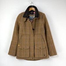 Joules Tweed Field Coat Womens 8 Brown Check Wool Country Fieldcoat Jacket