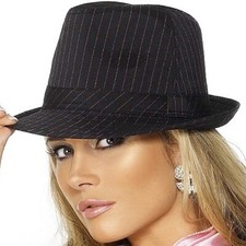 Ladies 1920s Gangster Fancy Dress Trilby Hat Deluxe Striped Black Pink Smiffys