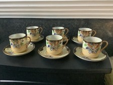 Vintage Chinese Handpainted Mini Tea Set Teapot Cups Saucers Moth Butterfly Set