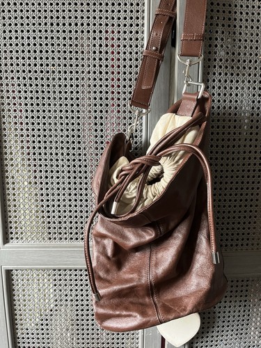 Zara brown leather bucket - zara,