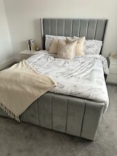 OTTOMAN STORAGE  BED PANEL PLUSH VELVET UPHOLSTERED BED FRAME- WINGED HEADBOARD