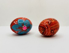 Pair Of Ukrainian Easter Eggs Pysanka Colourful Wooden Hand Painted