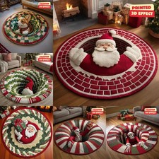 Christmas Decor Rug Mat Xmas Optical Illusion Rugs Santa Claus Holiday Entryway