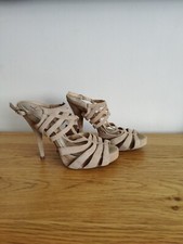 New debenhams leather size 4 beige shoes heels cage sandals