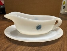 Phoenix 150 Opalware Gravy Boat & Saucer White Blue Flower Made In England Used